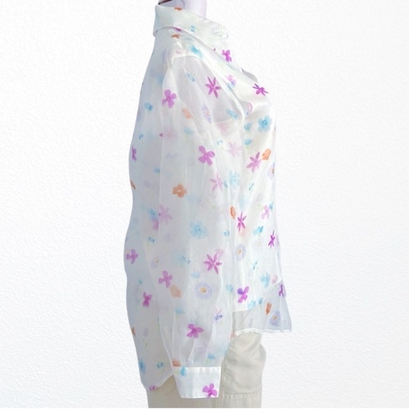 Vintage Artsy 90s Y2K Butterfly Print 100% Silk 2 piece Silk Blouse Set SZ 4 - Picture 4 of 13